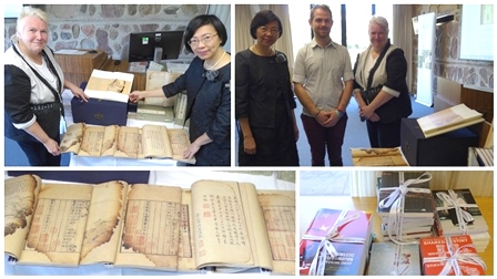 University Librarian Roxanne Missingham presenting many precious books to the NCL as a gift;